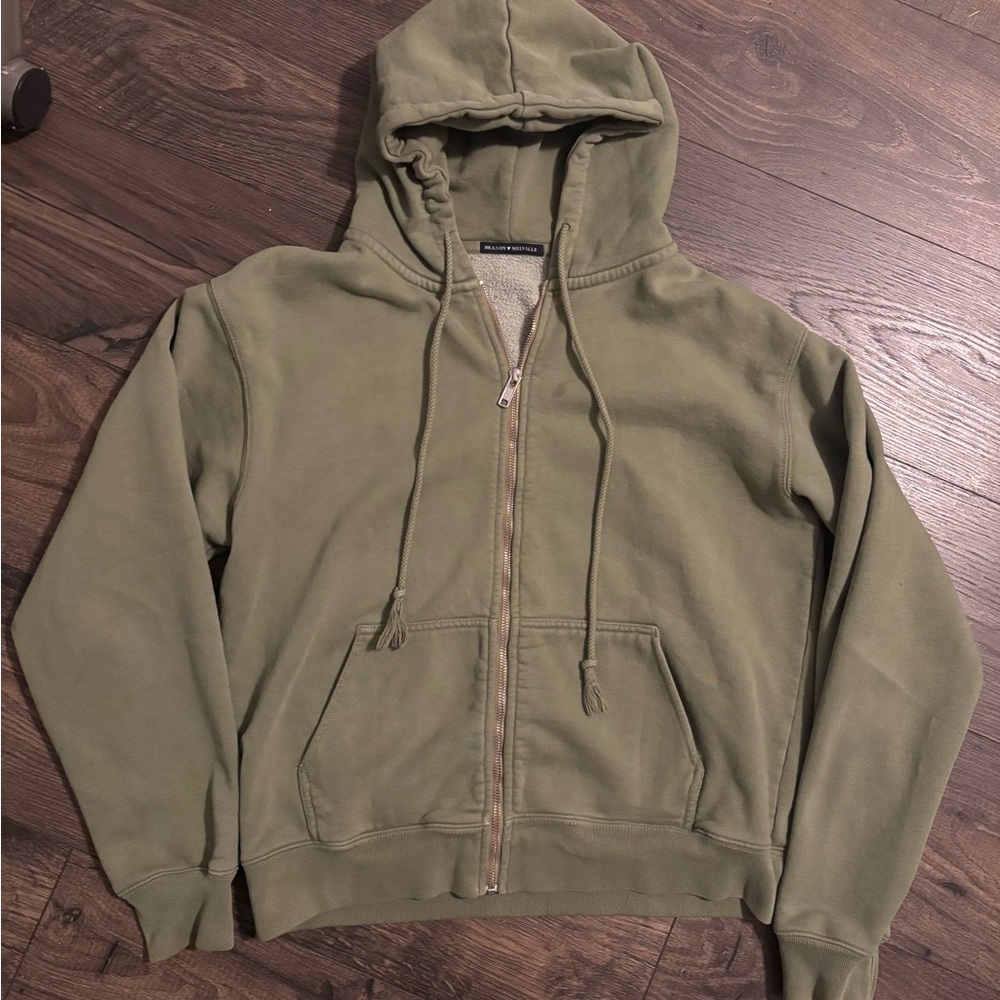 Brandy Melville Sage Green Zip-Up Hoodie